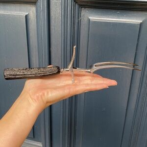 Vintage Serving Fork Antler Handle Bulit in Rest Stainless Steel 10” length